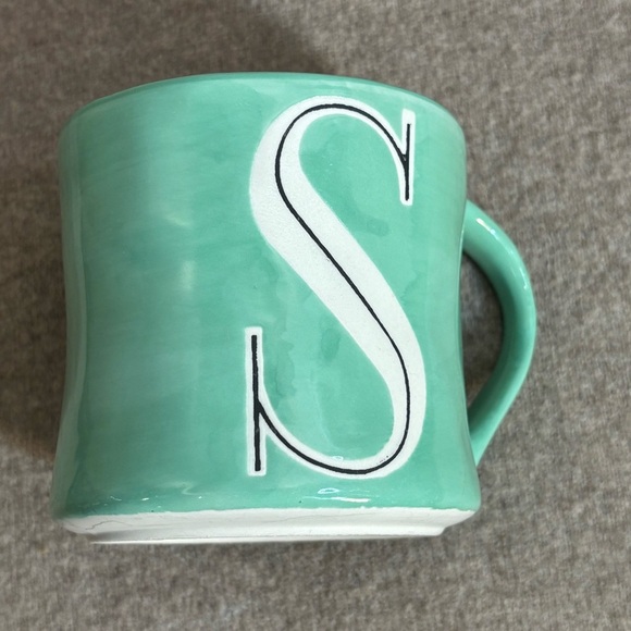 ANTHROPOLOGIE Green Monogram 'S' Ceramic Mug NEW WITH TAG - Picture 3 of 8